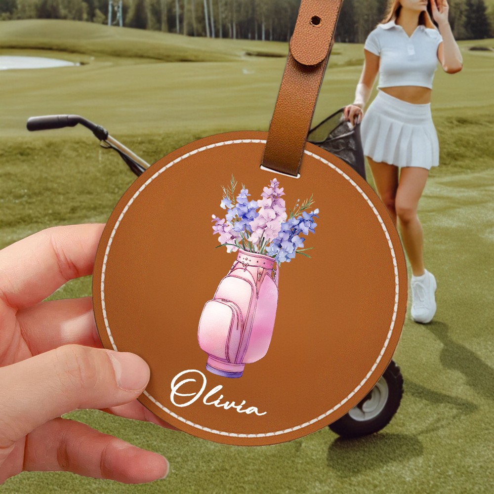 golf bag tag with birthflower