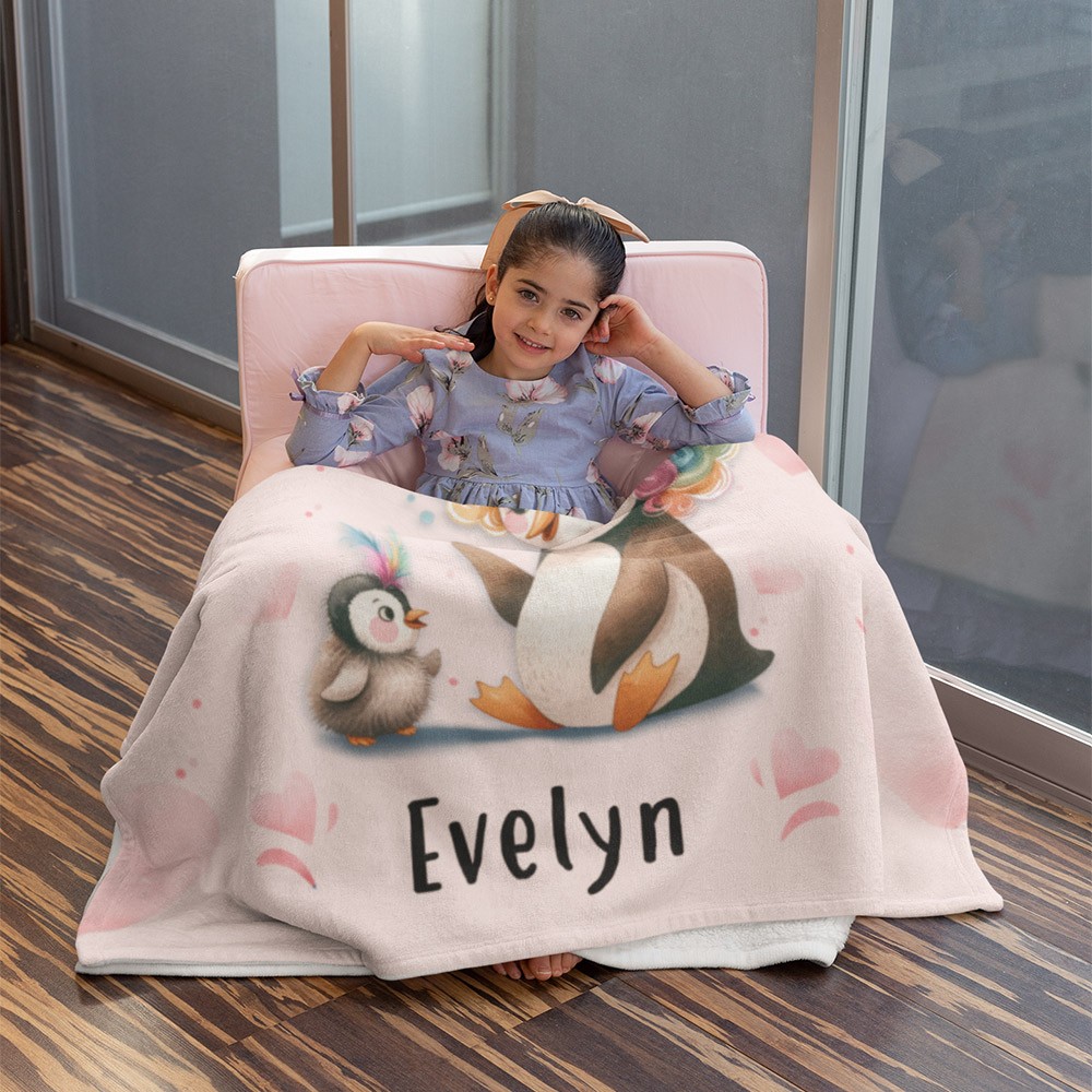 Customized Penguin Mom Kids Blanket