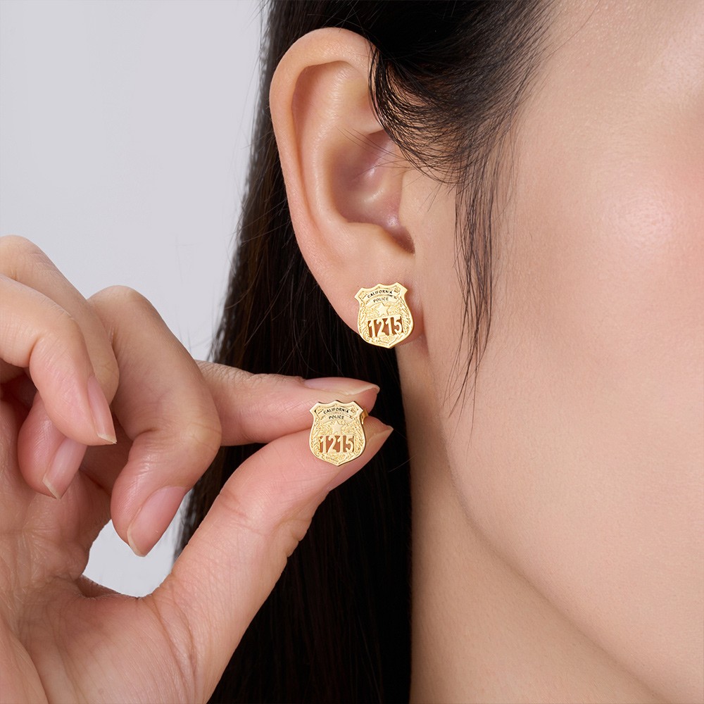 badge earrings