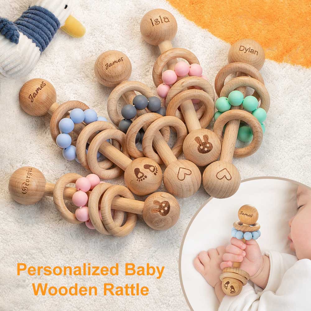 Personalized Wooden Engraved Baby Rattle