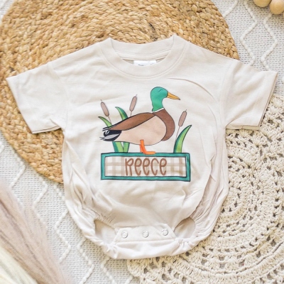 Duck Name Boy Bubble Romper Oversized Bodysuit, Duck Hunting Tee, Baby/Toddler/Kid/Youth Tee/Romper, Baggy t-shirt Romper, CPSC Compliant