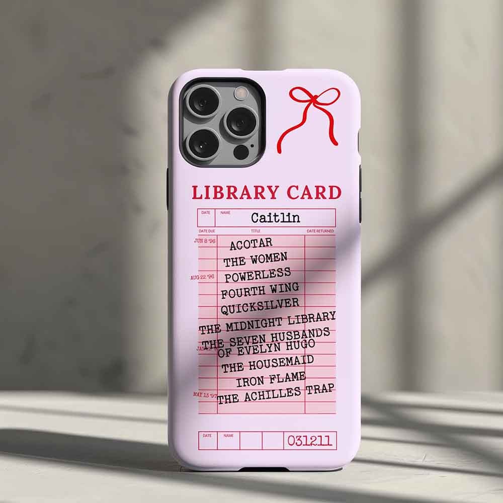 Custom Bookish Phone Case, Personalized Library Card Book Shelf iPhone 16 Pro Samsung S25, Book Lover Gift, Book Club Gifts Reading Gifts