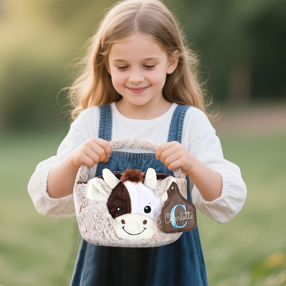 Personalized cow basket with leather name tag