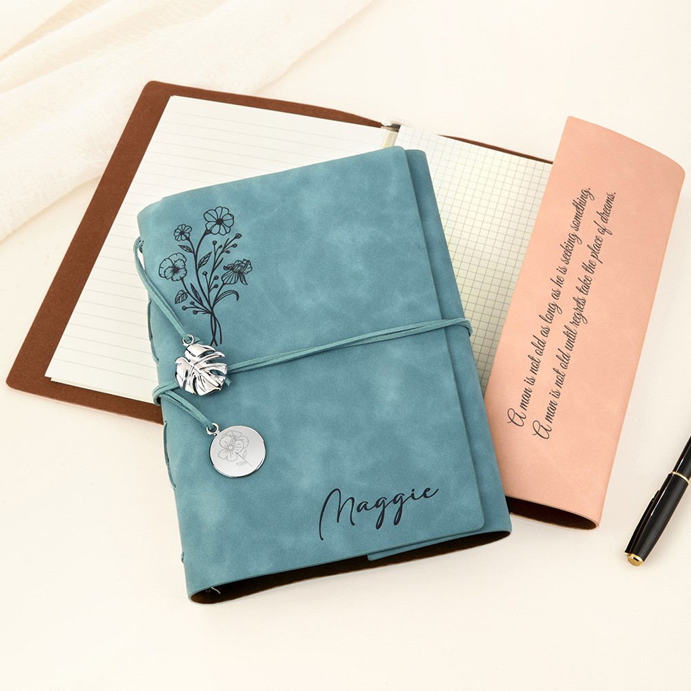 leather Journal Birth Flower