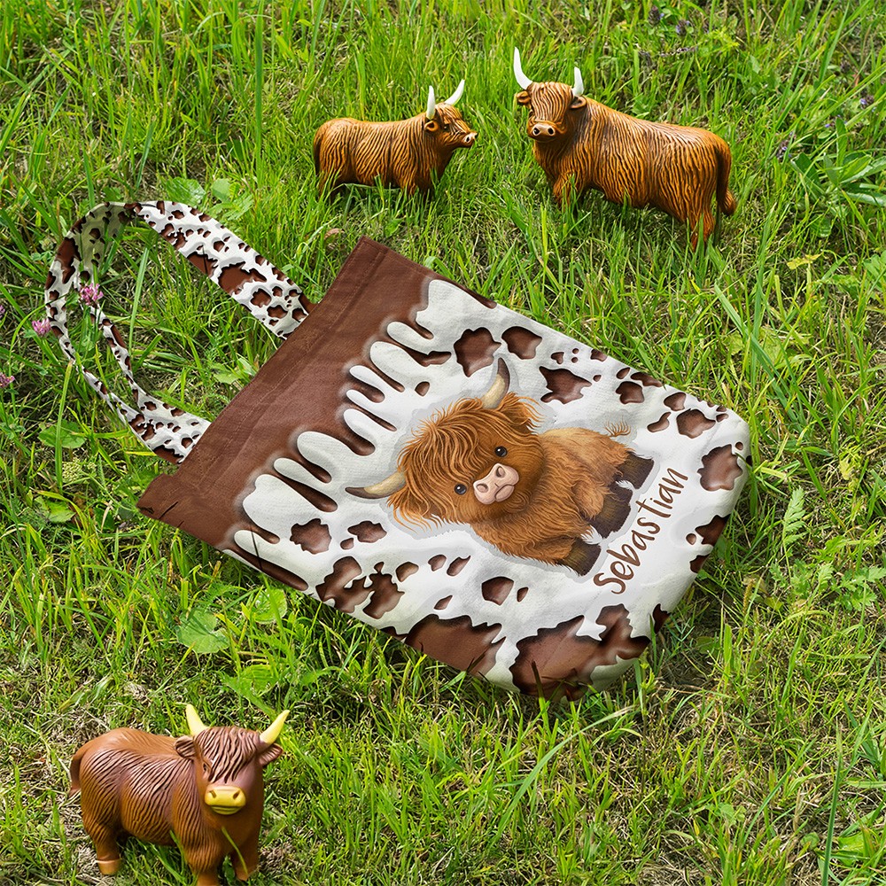Personalized Highland Cow Canvas Bag