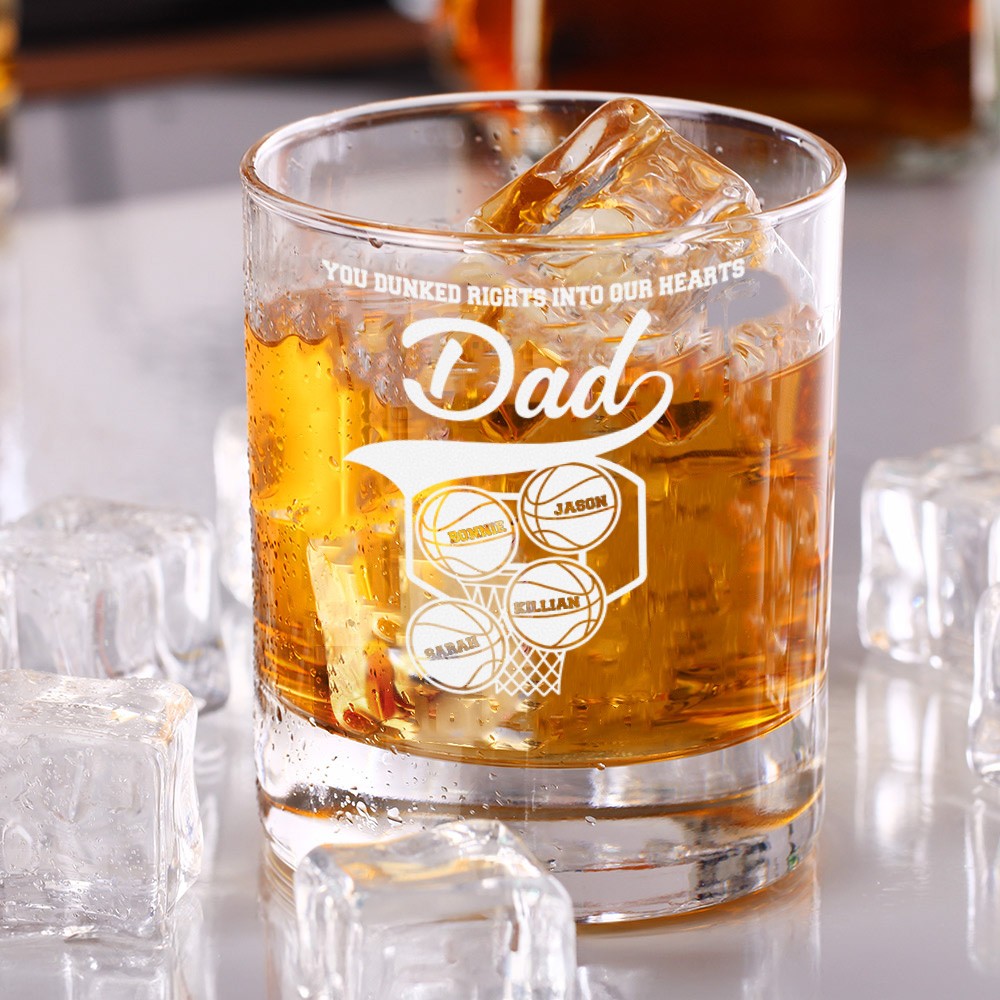 You Dunked Right Into Our Heart, Personalized Whiskey Glass Father's Day Gifts Gift For Him, Custom Kid's Name Basketball, Gifts for Dad
