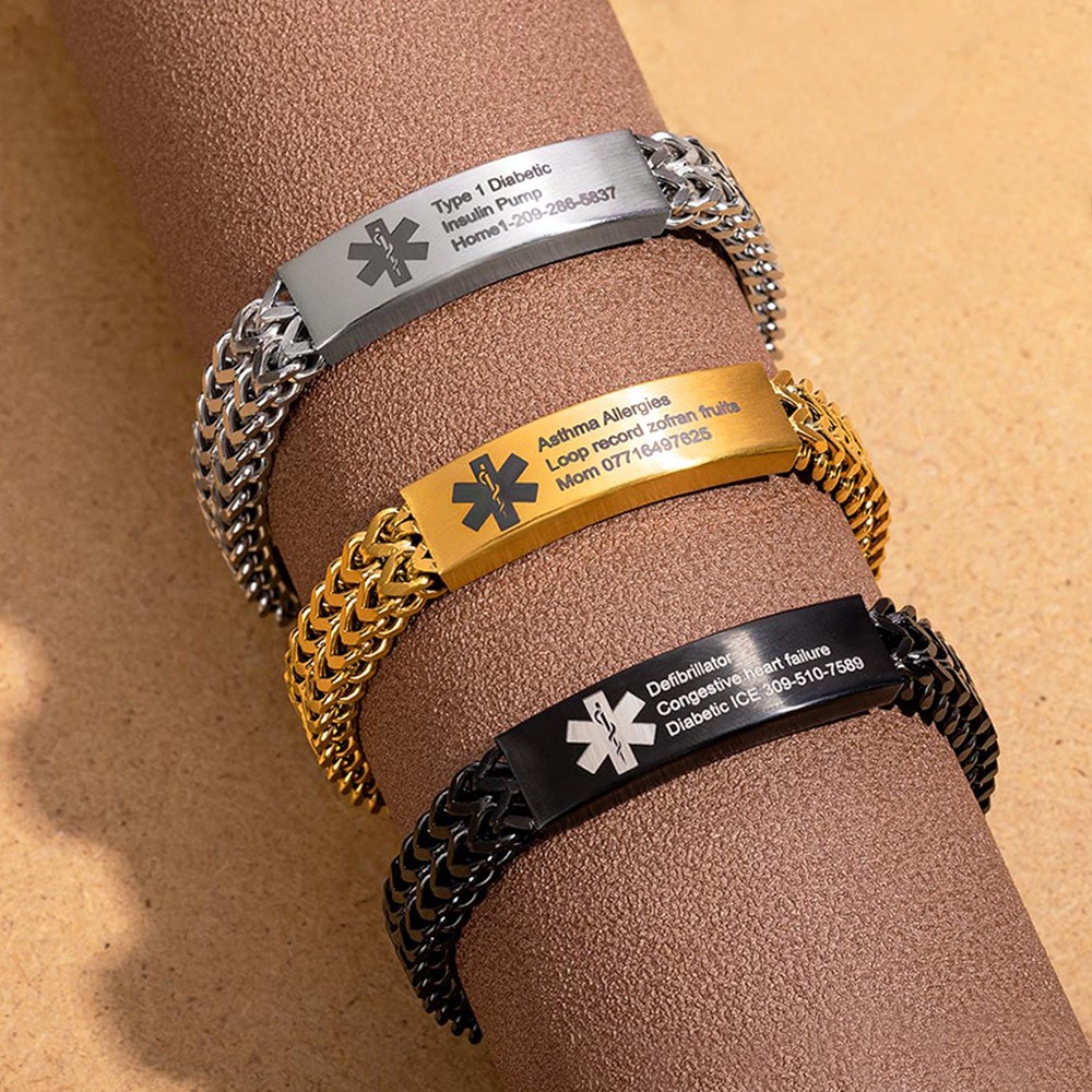 thumbnail image 2 of PJ JEWELLERY Personalised Engraving Genuine Braided Leather With Stainless Steel Medical Alert 2 of 13