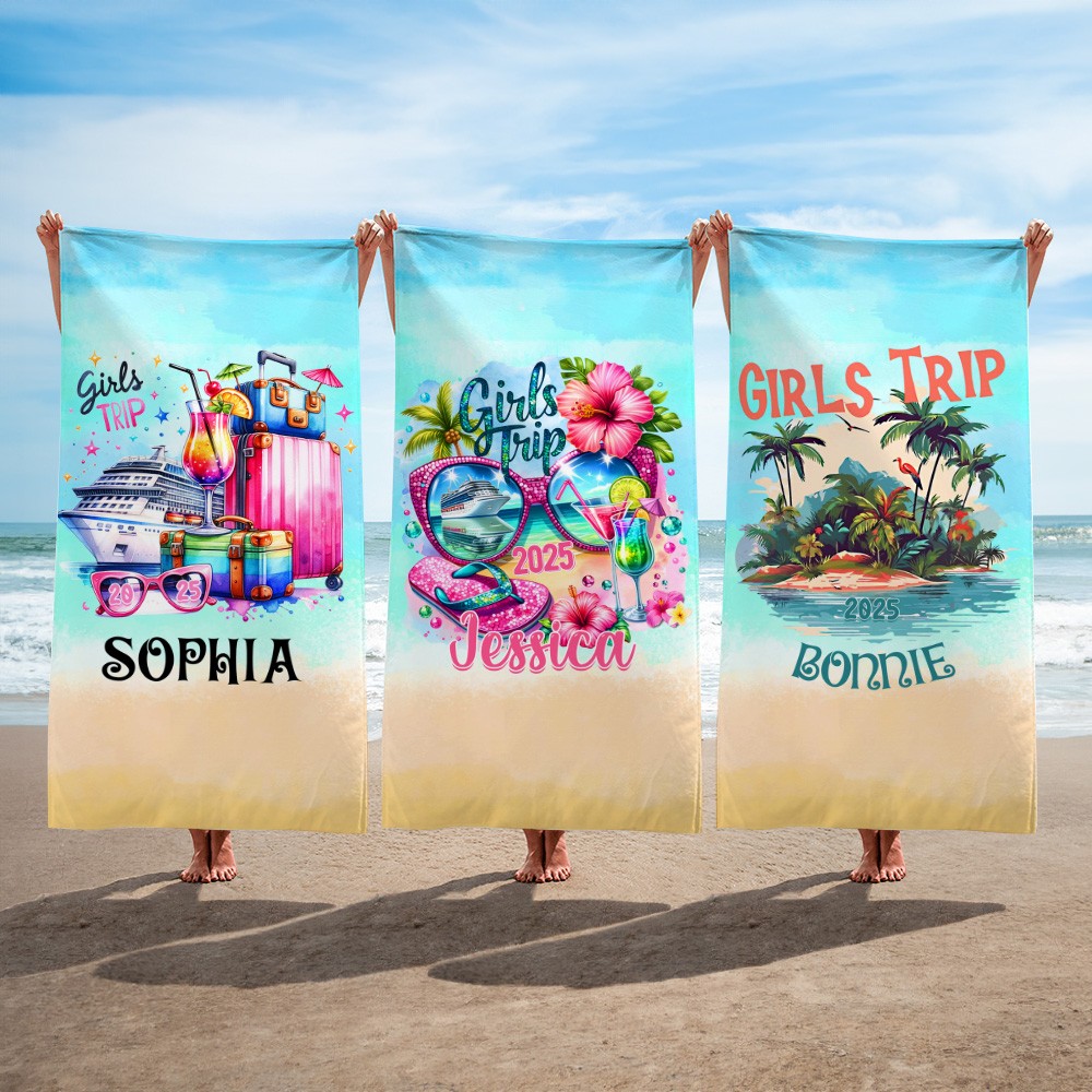 Personalized Girls Trip Kit, Cruise Travel, Custom Vest, Beach Towel, Wash Bag, Passport Luggage Tag, Gifts for Girls, Girls trip Gifts
