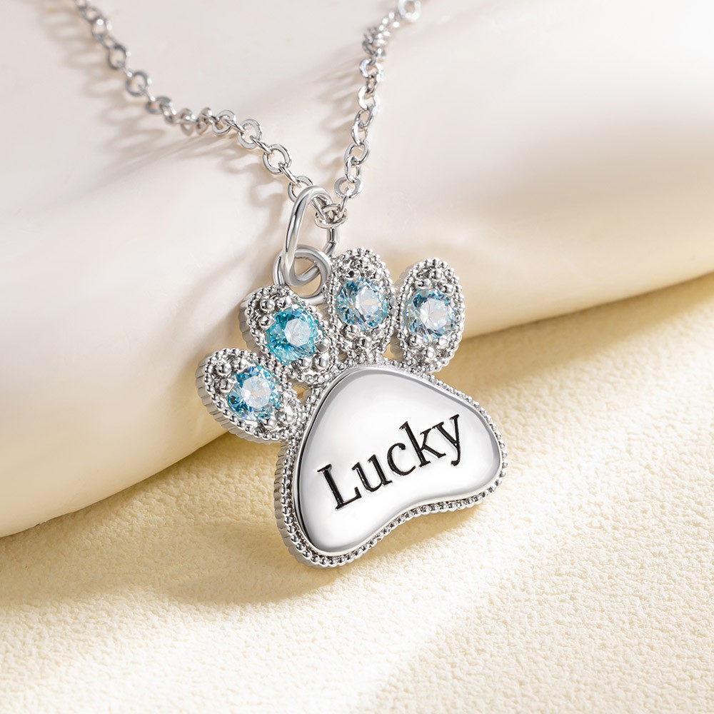 Custom birthstone paw print pendant necklace