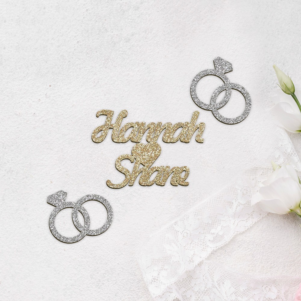 Personalized Wedding Glitter Confetti, Customized Bride and Groom Names, Ring Confetti, Wedding Party Decorations, Wedding Gifts