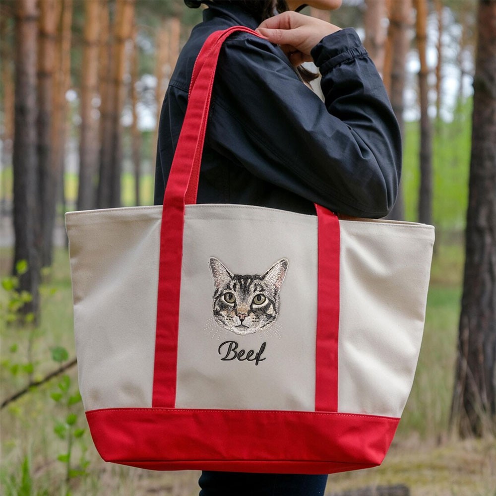 Personalized Embroidered Pet Portrait Tote Bag with Name
