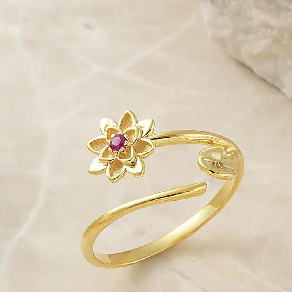 Personalized Birth Flower Ring with Birthstone