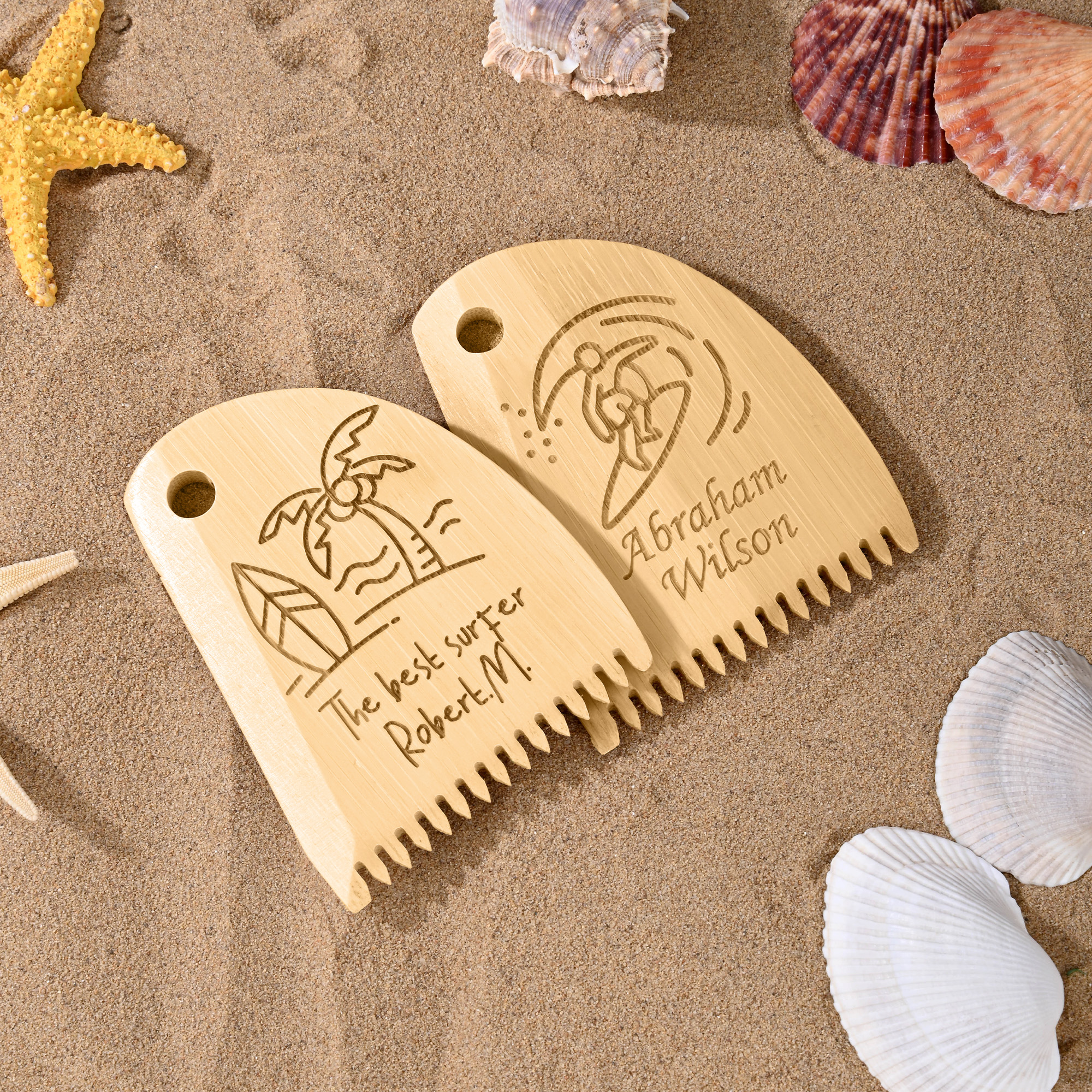 Personalized Name Engraved Surf Wax Comb, Bamboo Surfboard Wax