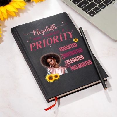 Make Yourself A Priority Notebook, Personalized Black Women's Notebook, Custom African American Women's Journal, Women's Confidence Journal, with Free Pencil