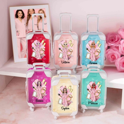 Personalized Pajama Makeup Girls Mini Makeup Storage Box, Custom Mini Luggage Box, Party Gift, Bridesmaid Gift