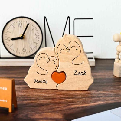 Personalized Penguin Family Puzzle with 2-5 Names, Wooden Custom Family Member Names Puzzle, House Warming Decor, Christmas Gift for Mom/Dad/Family
