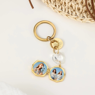 Personalized Birth Flower Locket Keychain with Photos, Vintage Paw Print Crystal Frame Pendant, Anniversary/Birthday Gift for Family/Pet Lovers/Her