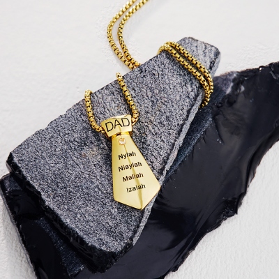 Custom 1-5 Kid's Names Tie Pendant Necklace, Sterling Silver 925 Dainty Men's Jewelry, Father’s Day/Thanksgiving/Christmas Gift for Him/Dad/Grandpa