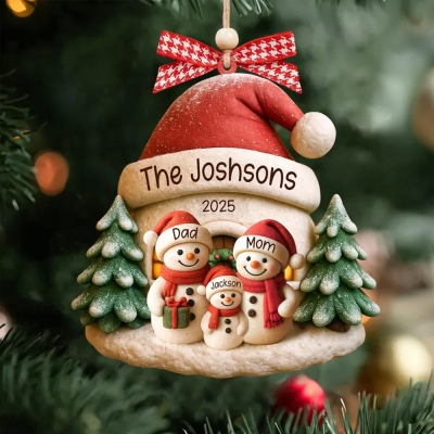 Custom 1-6 Names Snowman Family Christmas Ornament, Acrylic Christmas Tree Hanging Ornament, Holiday Keepsake, Christmas Gift For Family/Mom/Grandma