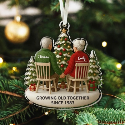 Custom Names Growing Old Together Christmas Ornament, Acrylic Christmas Tree Hanging Keepsake, Home Decor, Christmas Gift for Family/Couple/Parent