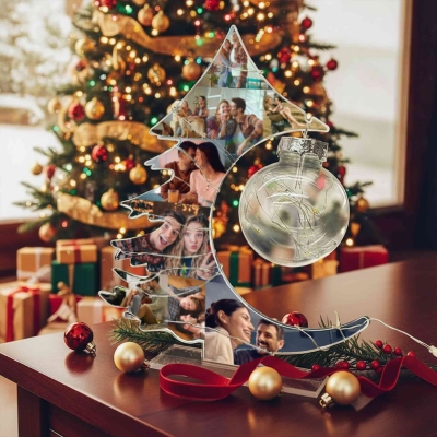 Custom Family Photo Collage Christmas Tree LED Night Light, Family Photo Night Lamp with Base, Home Decor, Christmas Gift for Family/Couple/Friends
