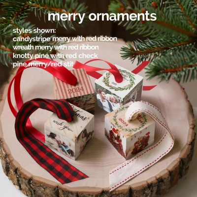 Personalized Photo Cube Christmas Ornament with Text, Wooden Christmas Tree Hanging Ornament, Holiday Home Decoration, Christmas Gift for Kids/Family