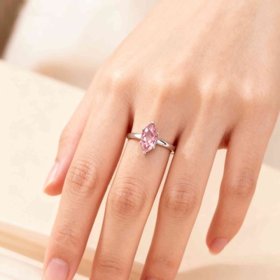 Custom Birthstone Ring for Women with Text, Sterling Silver 925 Marquise Cut Solitaire Ring, Dainty Promise Ring, Birthday/Christmas Gift for Her​/Mom