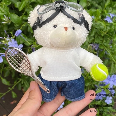 Personalized Name Tennis Ball Bear Keychain with Carabiner Clip, Cute Bear Toy Bag Charm, Tennis Accessories, Gift for Tennis Lovers/Players/Teammates