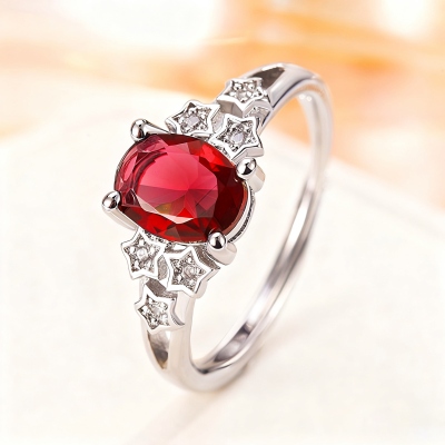 Custom Celestial Ring with Oval Birthstone and Star Accents, Sterling Silver 925 Ring for Women, Promise Jewelry, Engagement/Birthday Gift for Women