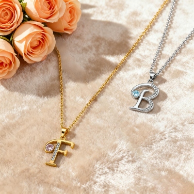 Personalized Initial Necklace with Birthstone, Custom Sterling Silver 925 Letter Pendant Jewelry, Name Necklace for Women, Birthday Gift for Her/Wife