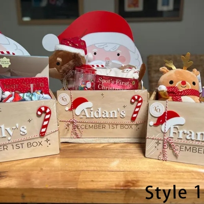 Personlig namnskylt julaftonsask, presentask i trä för 1 december, julaftonslåda, minnessak till familjen, julklapp för barn/familj