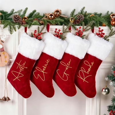 Personalized Family Christmas Stocking with Name, Soft Plush Fireplace Christmas Tree Hanging Ornament, Home Decor, Christmas Gift for Family/Kids