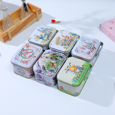 Personalized Easter Bunny Candy Storage Box, Cute Custom Name Bunny Cookie Tin Box with Handle, Easter Party Favor, Easter Gift for Kids/Boys/Girls