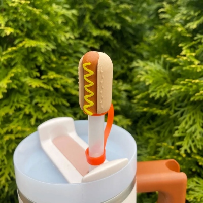 Hot Dog Ketchup dnd Mustard Tumbler Straw Topper, Colorful 3D Printed Decor for Stanley Tumbler or 9.5mm Straw, Cup Accessory, Gift for Family/Friends