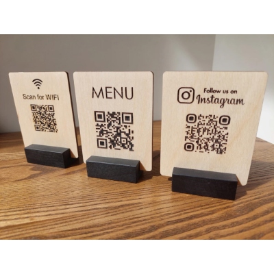 Custom Engraved Wooden QR Code Sign: Restaurant Menu Display