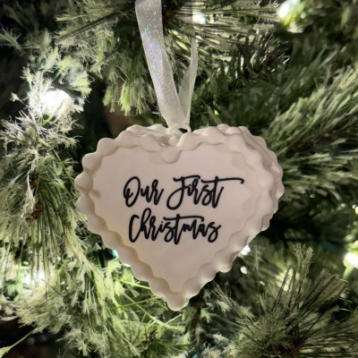 Personalized Vintage Heart Cake Christmas Ornament, Bridal Shower Hanging Decor, Home Decor, Christmas/Engagement/Wedding Gift for Couples/Newlyweds