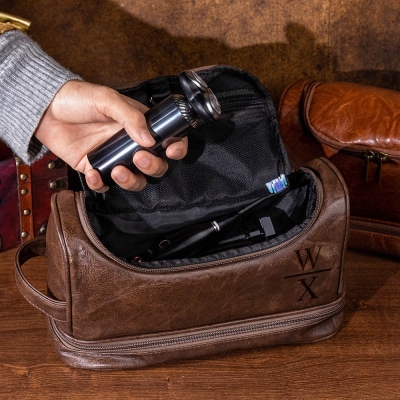 Personalized Leather Toiletry Bag, Leather Dopp Bag, Groomsmen Gift, Christmas Gift For Dad Him, Men's Leather Toiletry Bag, Anniversary Gift
