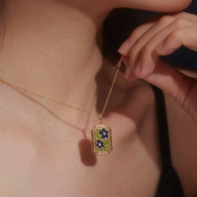 Custom Name Epoxy Birth Flower Necklace, Sterling Silver 925 Pendant Necklace, Vintage Floral Jewelry, Birthday/Mother's Day Gift for Her/Mom/Grandma