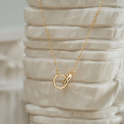 Custom Double Name Interlocking Rings Necklace, Sterling Silver 925 Engraving 2 Name Necklace, Valentine's Day/Birthday Gift for Her/Wife/Girlfriend