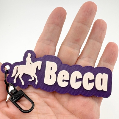 Personalized Equestrian Horse Name Tag Keychain, Youth Sports Team Equipment Keyring, Backpack Charm, Gift for Horse Lovers/Equestrians/Riders