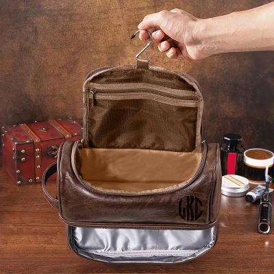 Personalized Leather Toiletry Bag, Leather Dopp Bag, Groomsmen Gift, Christmas Gift For Dad Him, Men's Leather Toiletry Bag, Anniversary Gift