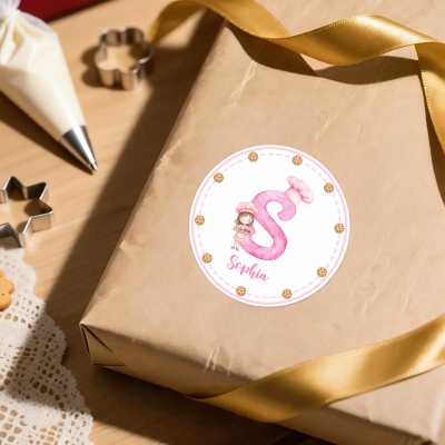 Custom Name Initial Cartoon Boy/Girl Character Baked with Love Round Stickers, Self-Adhesive Bakery Packaging Labels, Gift for Children/Baking Lovers