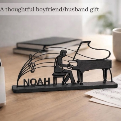 Personalized Male Pianist Silhouette Art Decor with Name, Colorful Piano Ornament with Base, Birthday/Anniversary Gift for Pianist/Music Teachers/Him