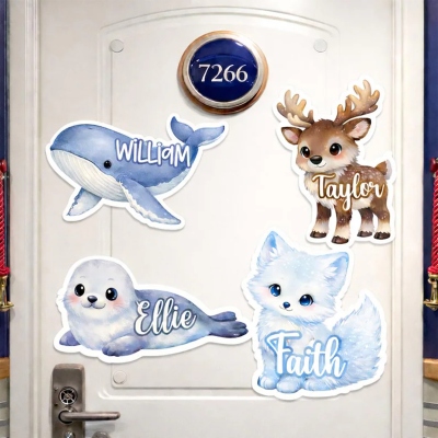 Personlig dörrmagnet med namn, djur från Alaska, vattentät återanvändbar metalldörr och kylskåpsmagnet, heminredning, present till barn/vänner/familj