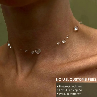 Handmade Clear Dew Drop Invisible Necklace Earrings Set, Resin Water Drop Floating Choker, Minimalist Bridal Shower Party Favor, Wedding Gift for Her