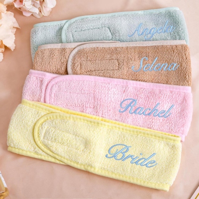 Personligt broderat namn spa-hårband, hudvårds- och sminkhårband, möhippa, skönhetsaccessoar, present till henne/vänner/brudtärna