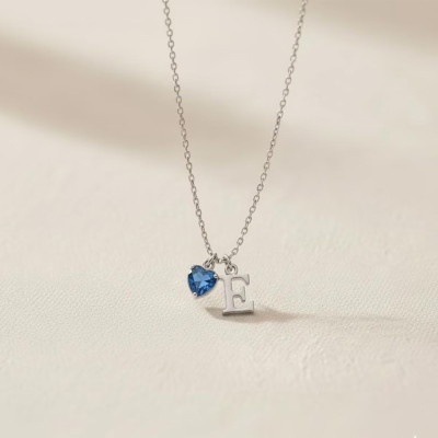 Personligt hjärtformat halsband med födelsesten och bokstavsberlock, minimalistiska hängsmycken för kvinnor, födelsedags-/mors dag-/årsdagspresent till henne/mamma