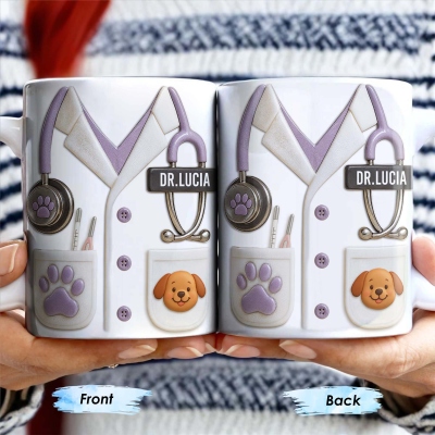 Anpassad 3D-stetoskopmugg med husdjurstema och namn, 11/15oz keramisk kaffemugg med varm choklad och realistiska tillbehör, present till veterinär/medicinsk personal
