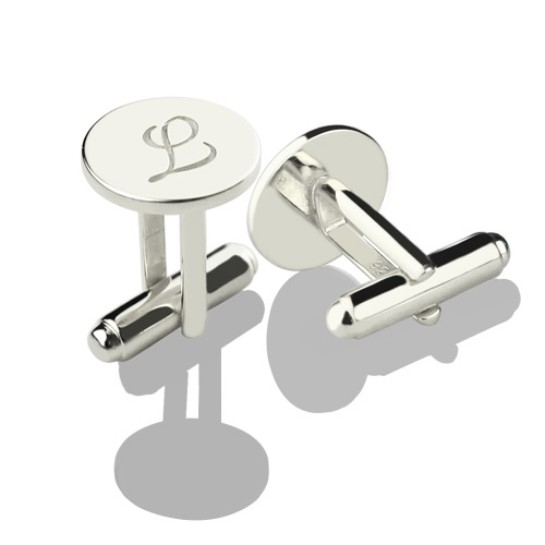 Cool Circle Initial Cufflinks Sterling Silver - GetNameNecklace
