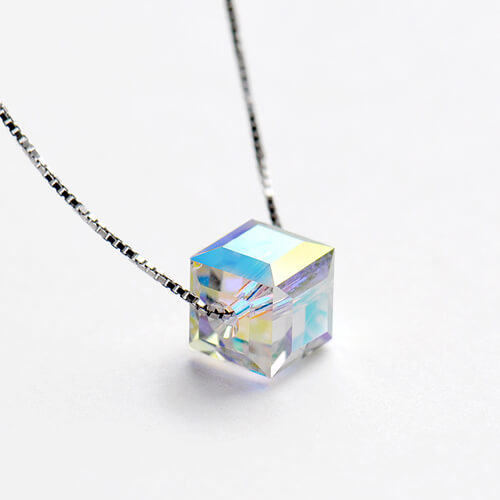 Swarovski Crystal Aurora Borealis Cube Necklace